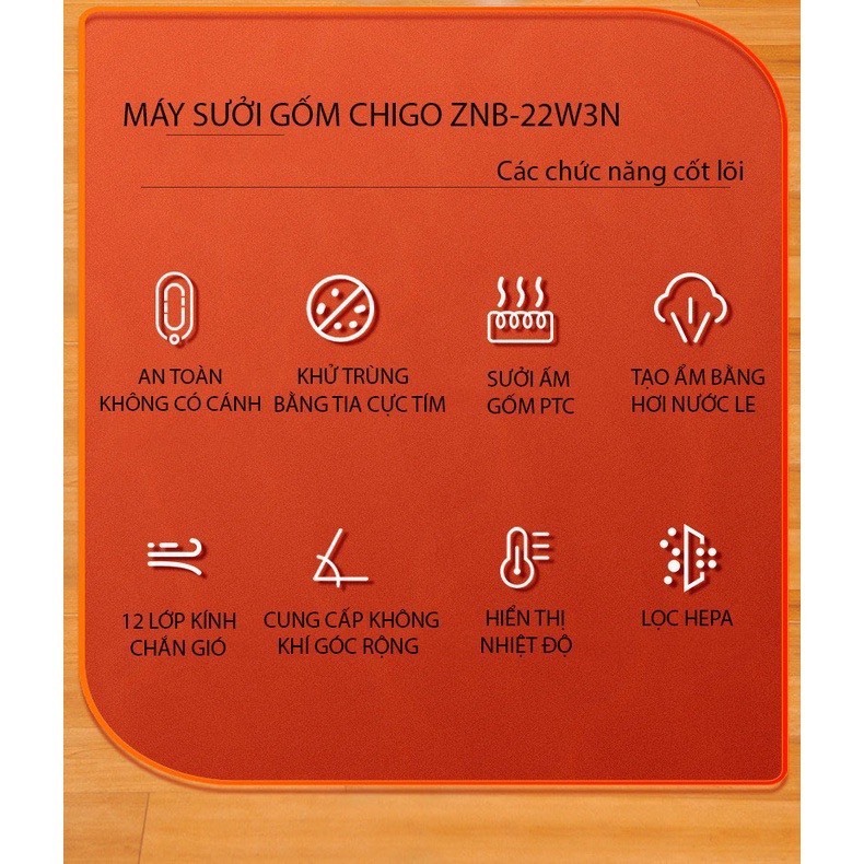 Quạt Sưởi Không Cánh 2 Chiều Lọc Bụi Mịn Hepa CHIGO ZNB –Phun Sương Tạo Ẩm – Hẹn Giờ- Điều Chỉnh Nhiệt Độ Từ 18-35 Độ C