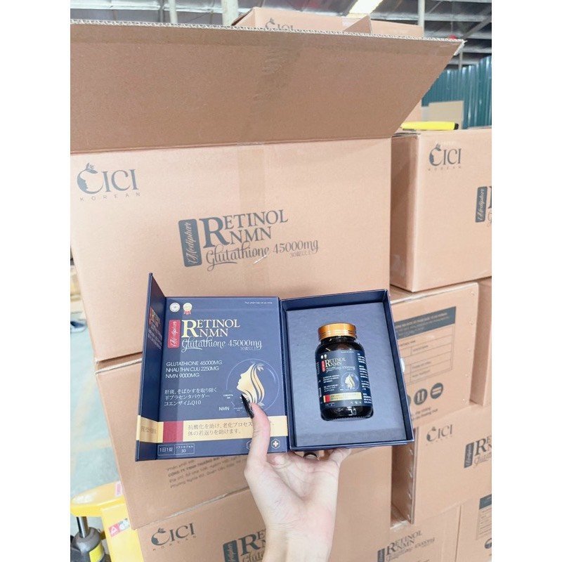 Viên uống đẹp da Retinol NMN Glutathione 45000mg giúp tăng độ ẩm cho da, giảm nám sạm da, tàn nhang - Chai 30 viên
