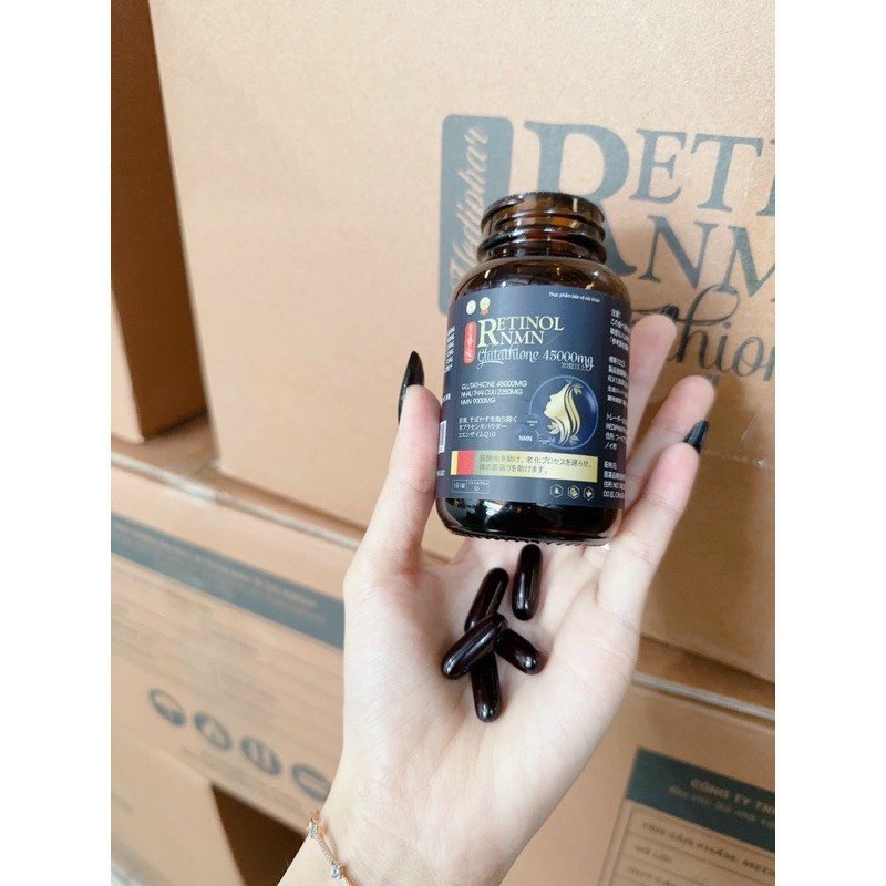 Viên uống đẹp da Retinol NMN Glutathione 45000mg giúp tăng độ ẩm cho da, giảm nám sạm da, tàn nhang - Chai 30 viên