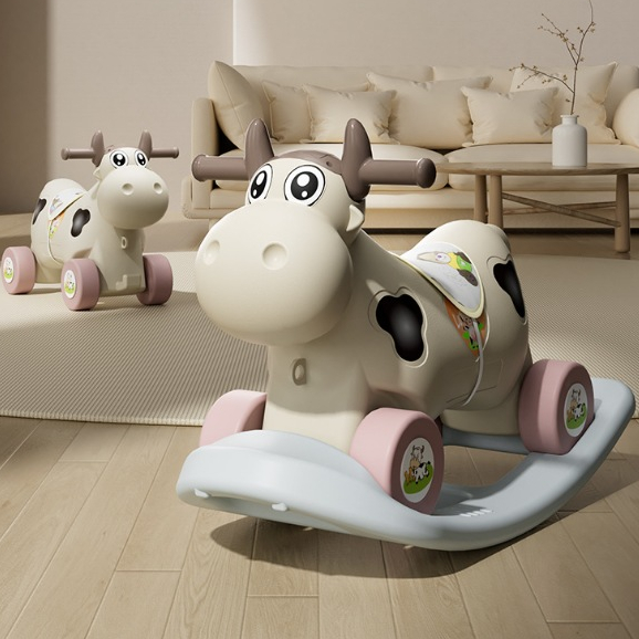 Bò sữa bập bênh cho bé - Xe ngựa bập bênh chòi chân cho bé 2in1 cao cấp có đèn nhạc đa năng .