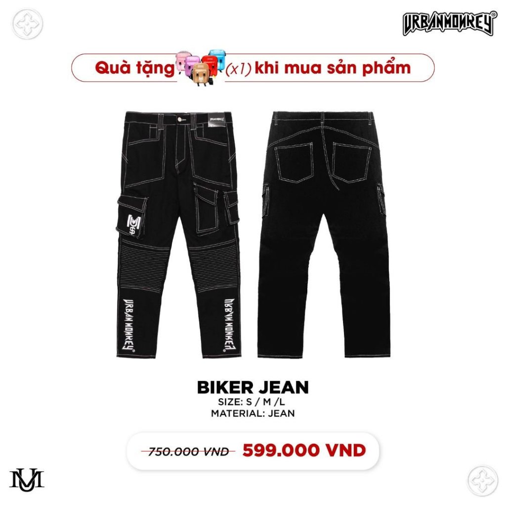 Quần Jean URBAN MONKEY BIKER JEAN Phối Màu Đen Cao Cấp Thiết Kế Đặc Biệt