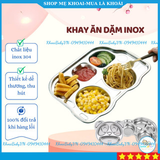 Khay ăn dặm inox 304 an toàn cho bé khay cơm chia ngăn hình ô tô gấu