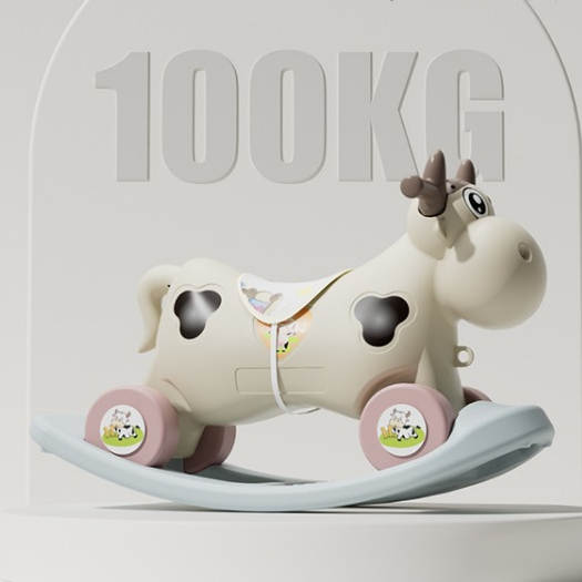 Bò sữa bập bênh cho bé - Xe ngựa bập bênh chòi chân cho bé 2in1 cao cấp có đèn nhạc đa năng .