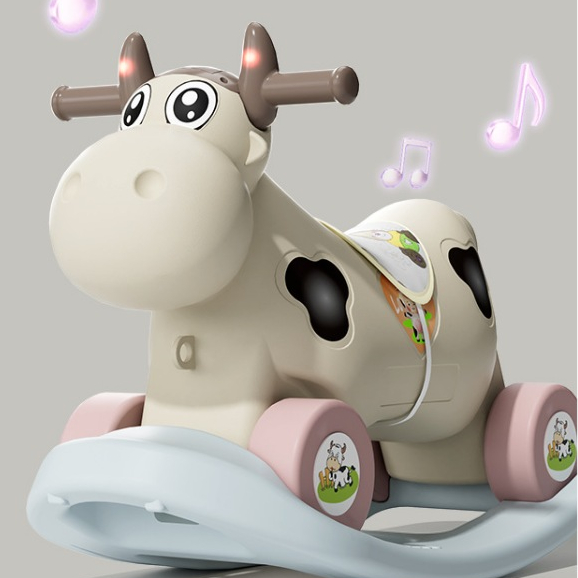 Bò sữa bập bênh cho bé - Xe ngựa bập bênh chòi chân cho bé 2in1 cao cấp có đèn nhạc đa năng .