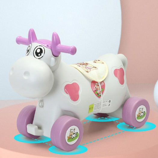 Bò sữa bập bênh cho bé - Xe ngựa bập bênh chòi chân cho bé 2in1 cao cấp có đèn nhạc đa năng .