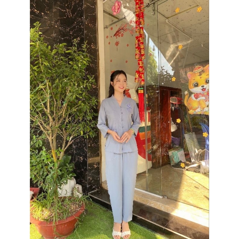 Đồ lam vải đũi đi chùa trung niên.đồ đi chùa nữ balai đũi 40-80kg