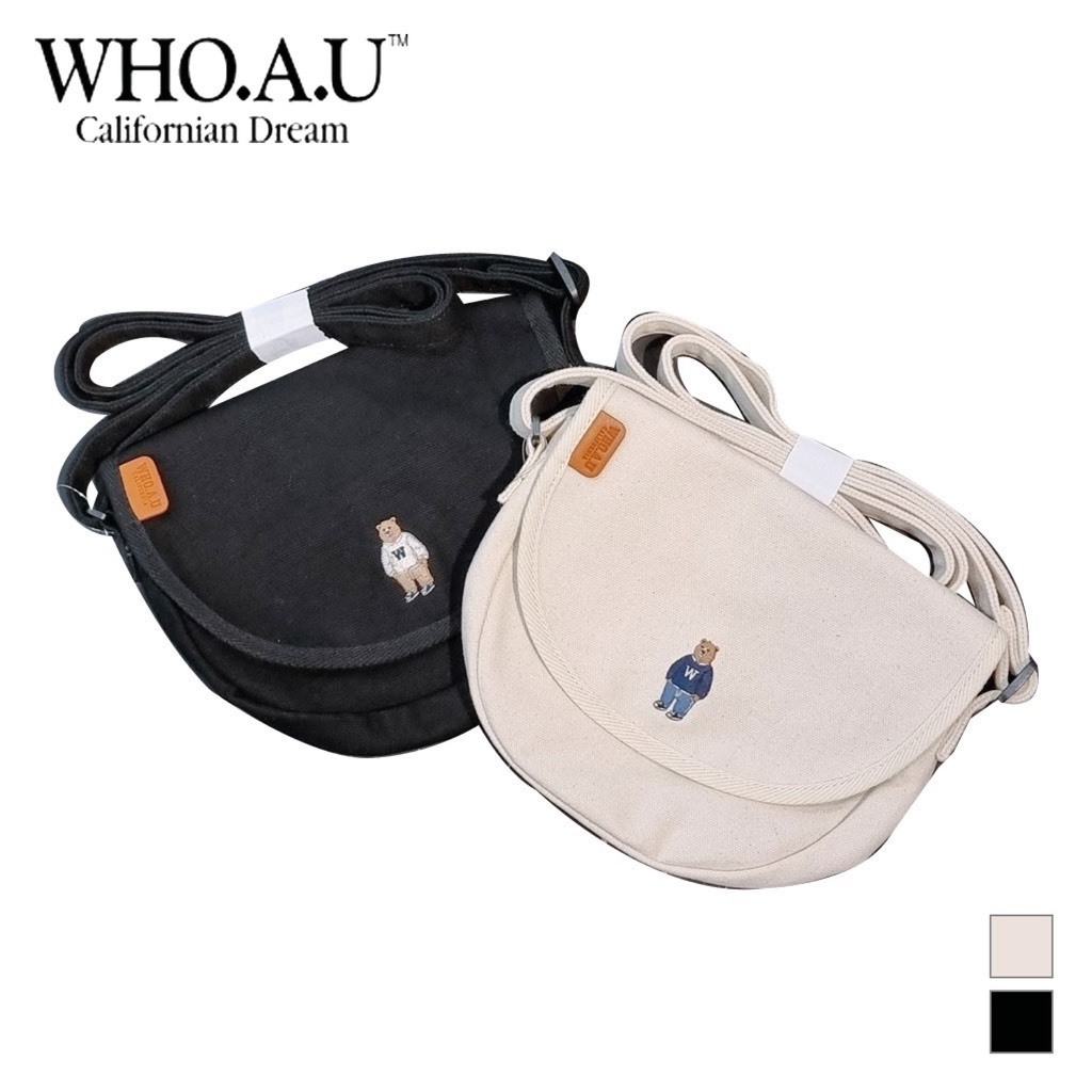 Túi vải đeo chéo Whoau thêu nổi hình gấu WHBGD2311A phong cách Hàn Quốc chính hãng sale