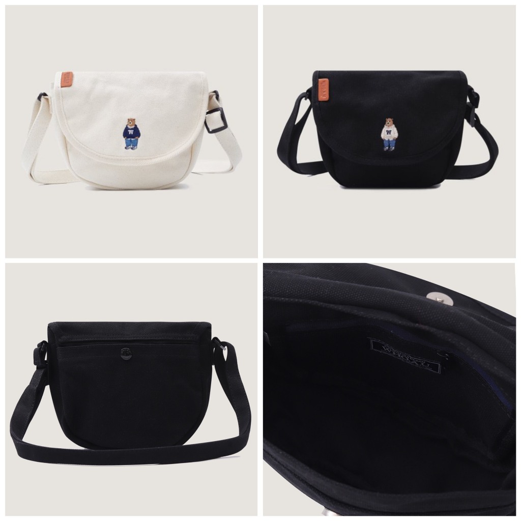 Túi vải đeo chéo Whoau thêu nổi hình gấu WHBGD2311A phong cách Hàn Quốc chính hãng sale