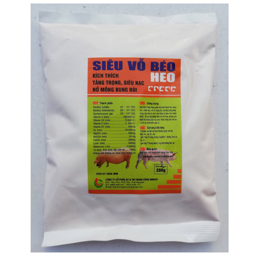 1 gói 200g SIÊU VỖ BÉO HEO, CHÓ Giúp vật nuôi nở mông, nở vai Da lông bóng đẹp