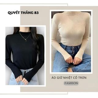 Áo giữ nhiệt nữ dài tay cổ 3 phân, áo giữ nhiệt nữ đẹp, chất vải thun tăm cao cấp, phong cách Hàn Quốc phối đồ xinh 05