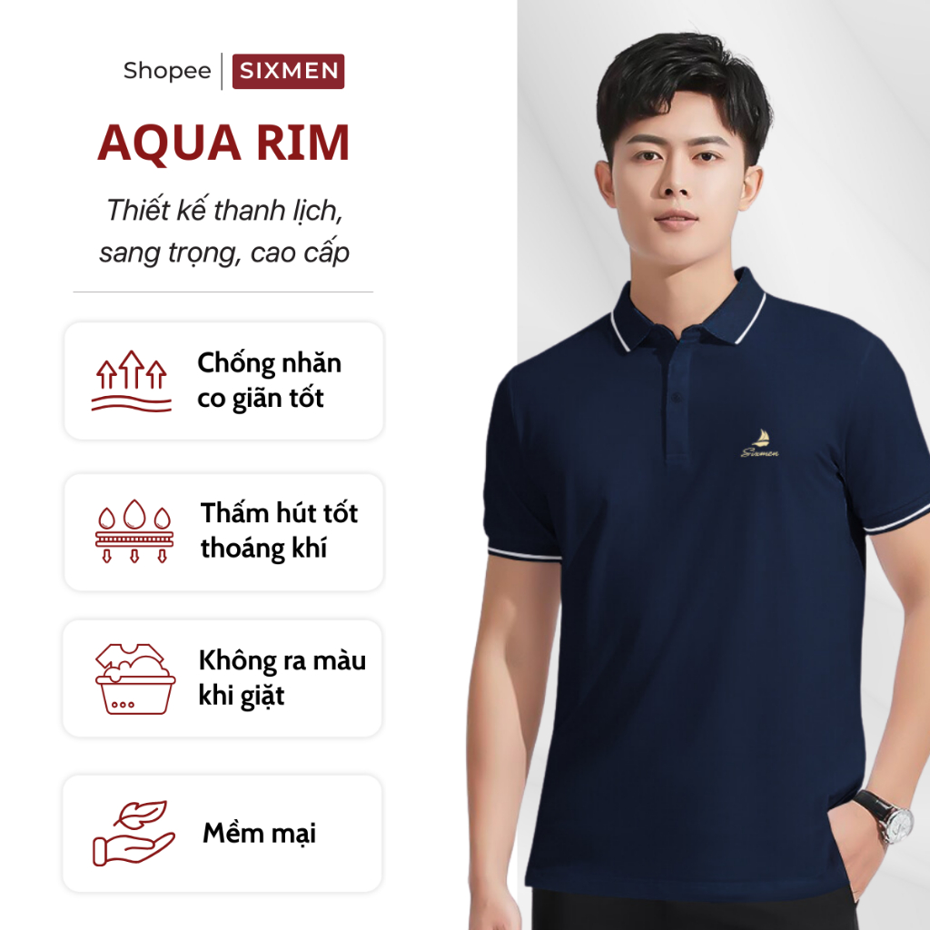 Áo Polo nam cao cấp cổ bẻ  Aqua Polo Rim - Polo SIXMEN vải cá sấu cotton CVC Thoáng mát