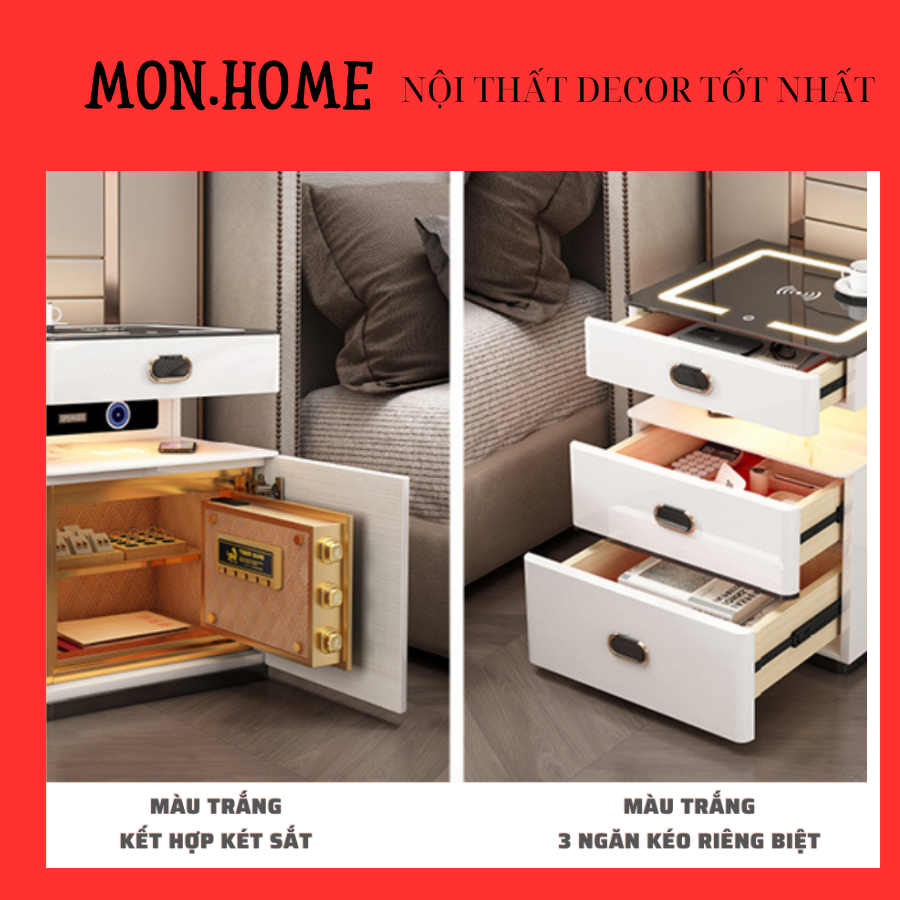 Kệ Tủ đầu giường thông minh hiện đại,Tab đầu giường đa năng có loa bluetooth,sạc không dây,cổng USB,