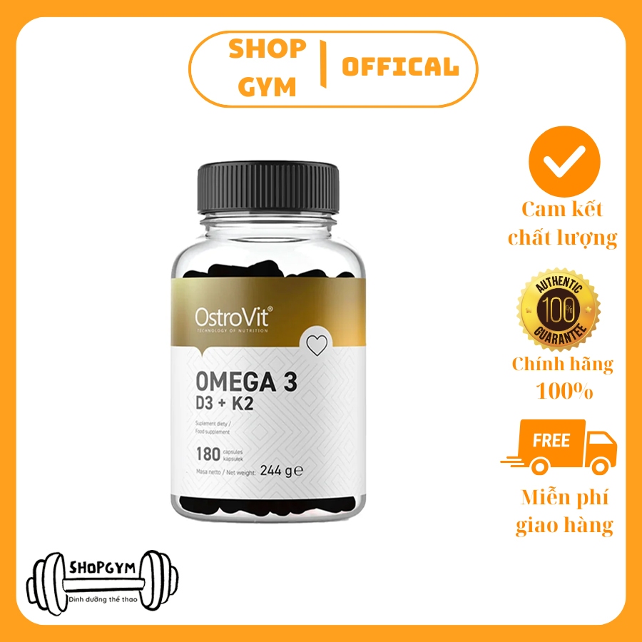 Viên uống dầu cá OstroVit Omega 3 D3 + K2 plus Vitamin E, Fish oil hỗ trợ đẹp da, cải thiện thị lực - Shop Gym