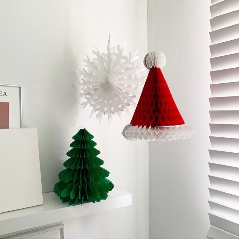 Mô Hình Cây Thông Giáng Sinh Noel Chuông Giấy Mũ Ông Già Noel Gấp Giấy Treo Trang Trí Giáng Sinh Noel