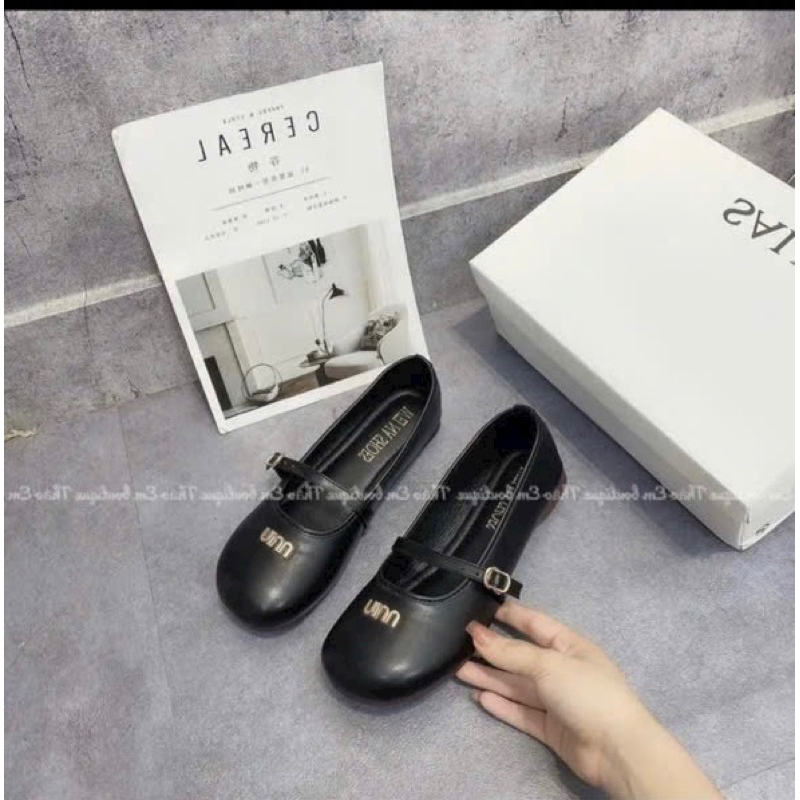 Giày Búp Bê Miu Đế Bằng Da Mềm