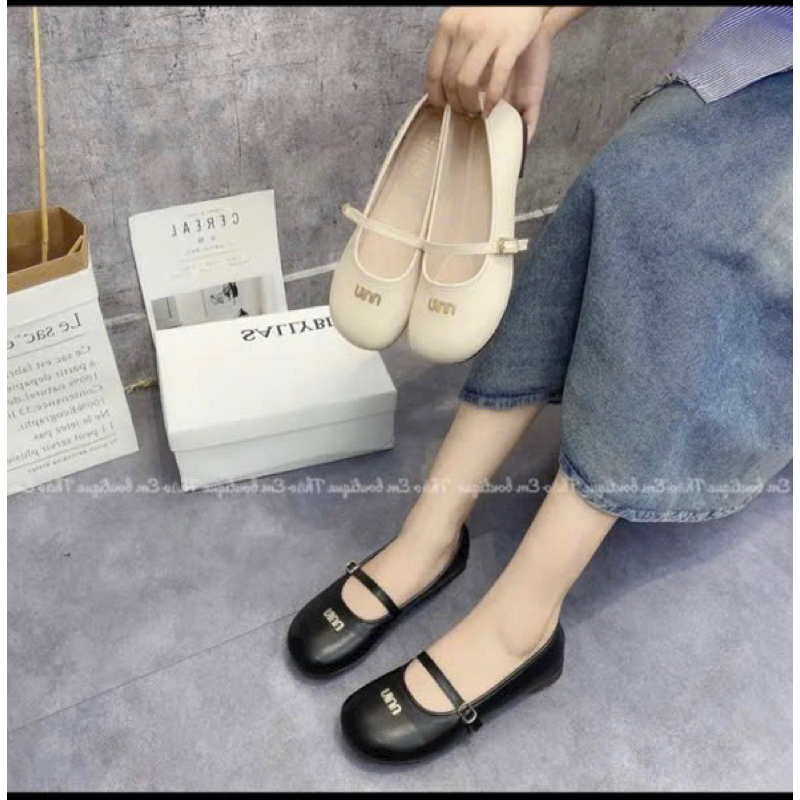 Giày Búp Bê Miu Đế Bằng Da Mềm