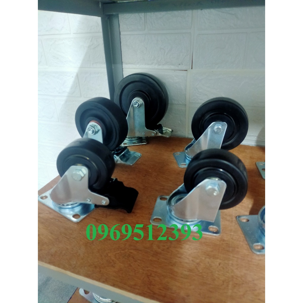 Bánh xe chịu nhiệt Phenolic tải trung mặt bích mạ kẽm D75, D100, D125 chịu tải trọng 350-500kg