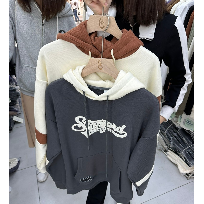 Áo khoác hoodie zip nam nữ lót nỉ dày mũ to form rộng thời trang quảng châu