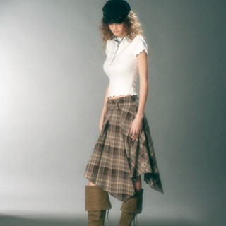  Chân váy caro dáng lửng tà bất đối xứng INTO.EIGHT thiết kế  CLOVER SKIRT  