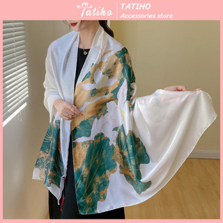 [Hàng Xịn, Giá Tốt] Khăn Choàng Quàng Cổ Lụa Cao Cấp Hoa Sen Sang Trọng - Chất Liệu Silk  - Size:90x190cm - Mã KS002