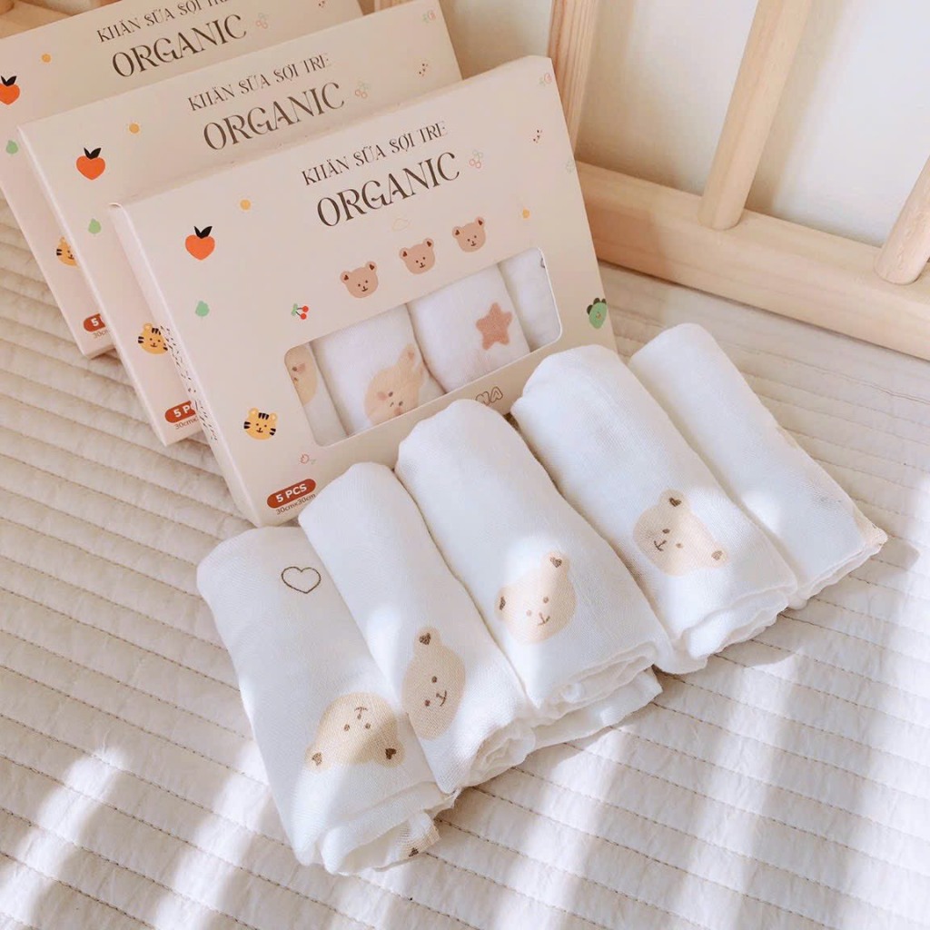 SET 5 KHĂN SỮA MONONA ORGANIC 4 LỚP MỀM MẠI CHO BÉ