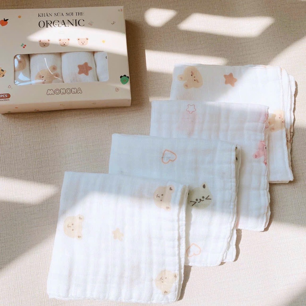 SET 5 KHĂN SỮA MONONA ORGANIC 4 LỚP MỀM MẠI CHO BÉ