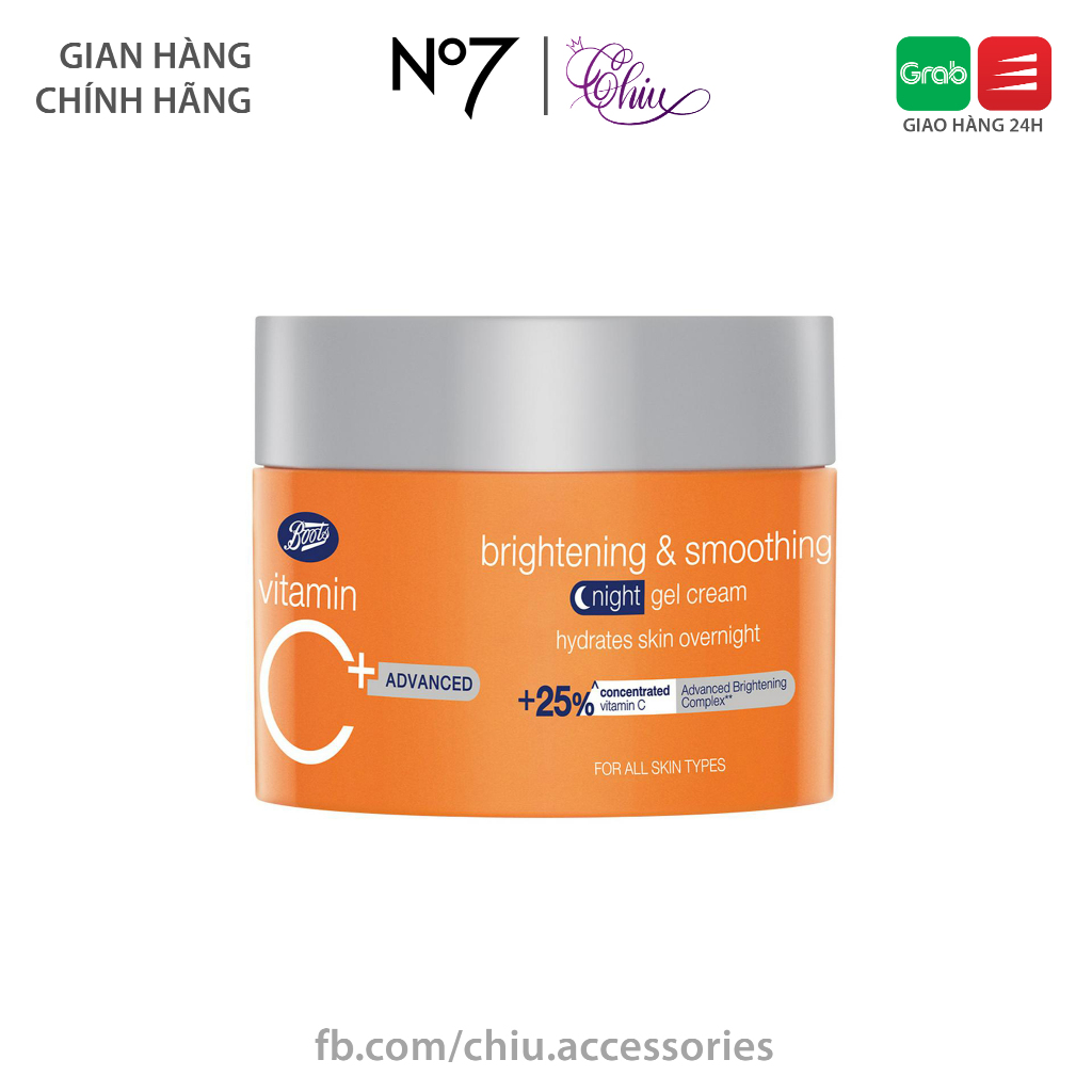 Kem gel làm sáng và mịn da ban đêm Boots Vitamin C ADVANCED Brightening & Smoothing Night Gel Cream 50 ml
