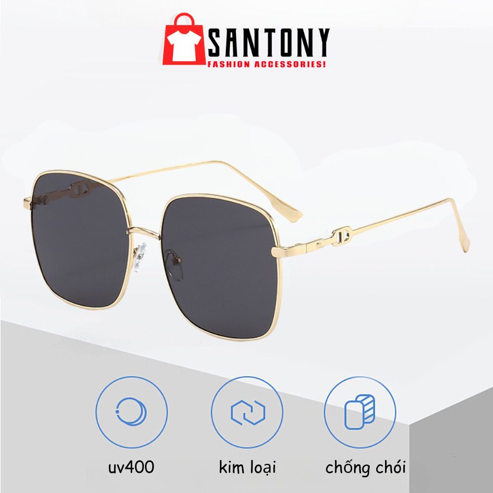 Kính Mát Nữ Mắt Vuông Chống Tia UV400 Thiết Kế Gọng Kim Loại Thời Trang SANTONY 61HK2