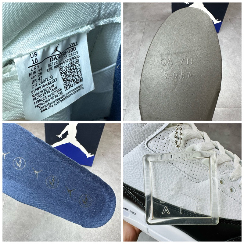 Giày Thể Thao Sneaker Air Jordan JD 3 Retro Fragment SP White Da Lộn DA3595-100