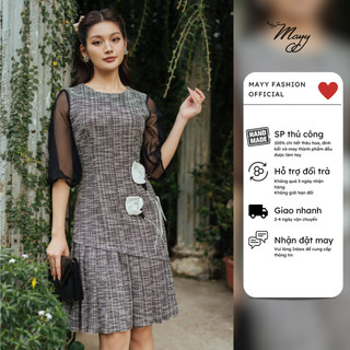 Đầm thiết kế cao cấp MAYY FASHION chất tweed đính nổi hoa trắng City Chic