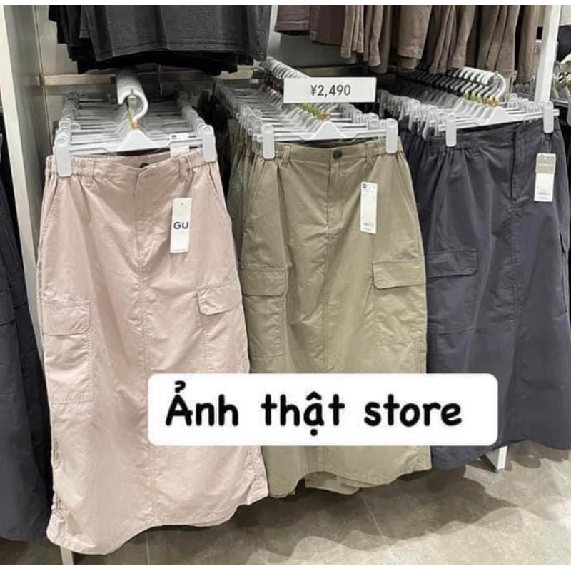 Chân váy túi hộp GU màu be size M newtag auth 100%
