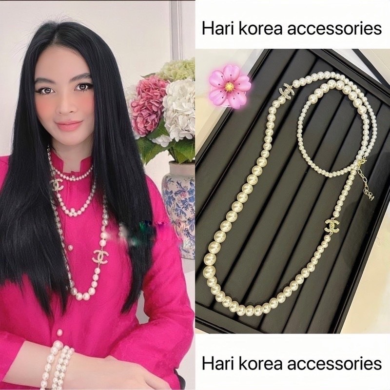 Vòng cổ ngọc 2 tầng rễ Phối đồ Dây chuyền ngọc dáng dài mix nhiều phong cách thời trang