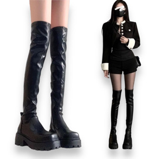 CÓ SẴN - Giày Bốt Đùi Nữ Form Ôm Hack Dáng Chân Thon Có Khoá Kéo Giày Boots Nữ Da PU Cao Qua Gối Mũi Vuông Nhẹ Hottrend