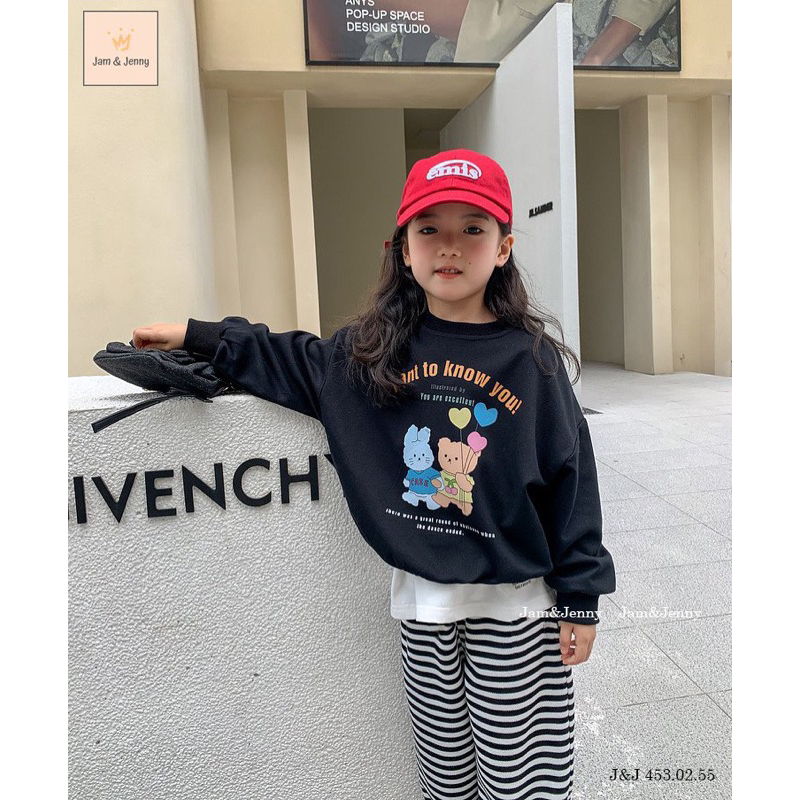 Set thu đông Jam&Jenny trắng đỏ phối quần sọc da cá bé gái