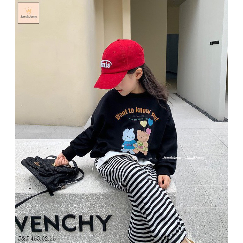 Set thu đông Jam&Jenny trắng đỏ phối quần sọc da cá bé gái