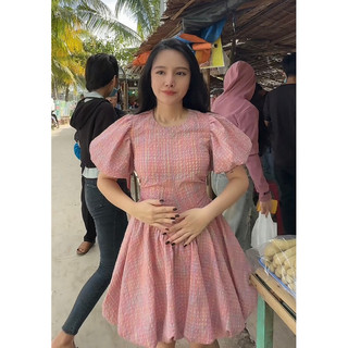 Đ80- đầm caro khoét eo