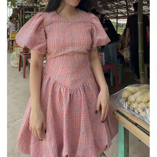 Đ80- Đầm caro khoét eo