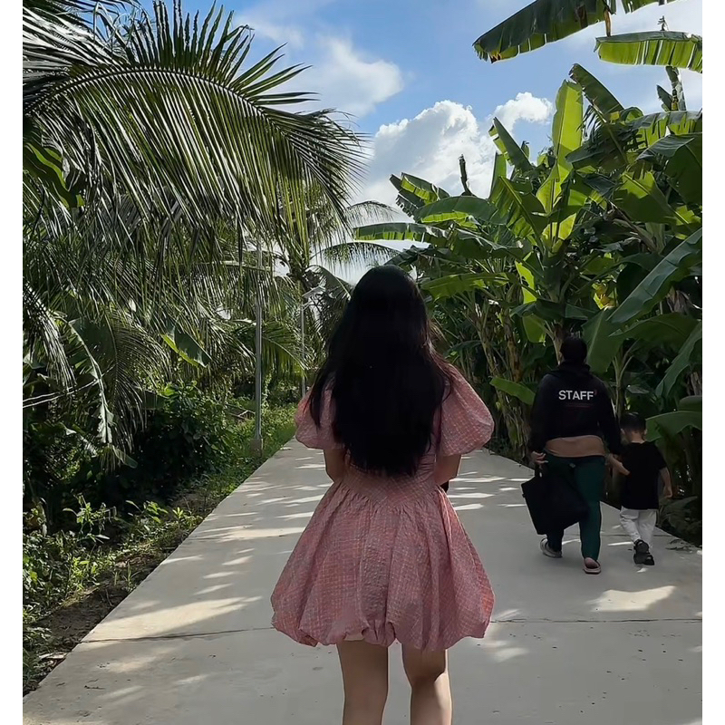 Đ80- Đầm caro khoét eo