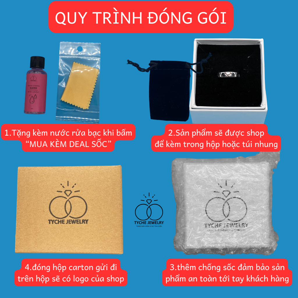 Nhẫn bạc Tyche Lock thiết kế đơn giản, phong cách Ritro thủ công dành cho cả nam và nữ TYCHE JEWELRY