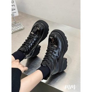 Bốt cao cổ da bóng Miu Miu hàng cao cấp fullbox buộc dây