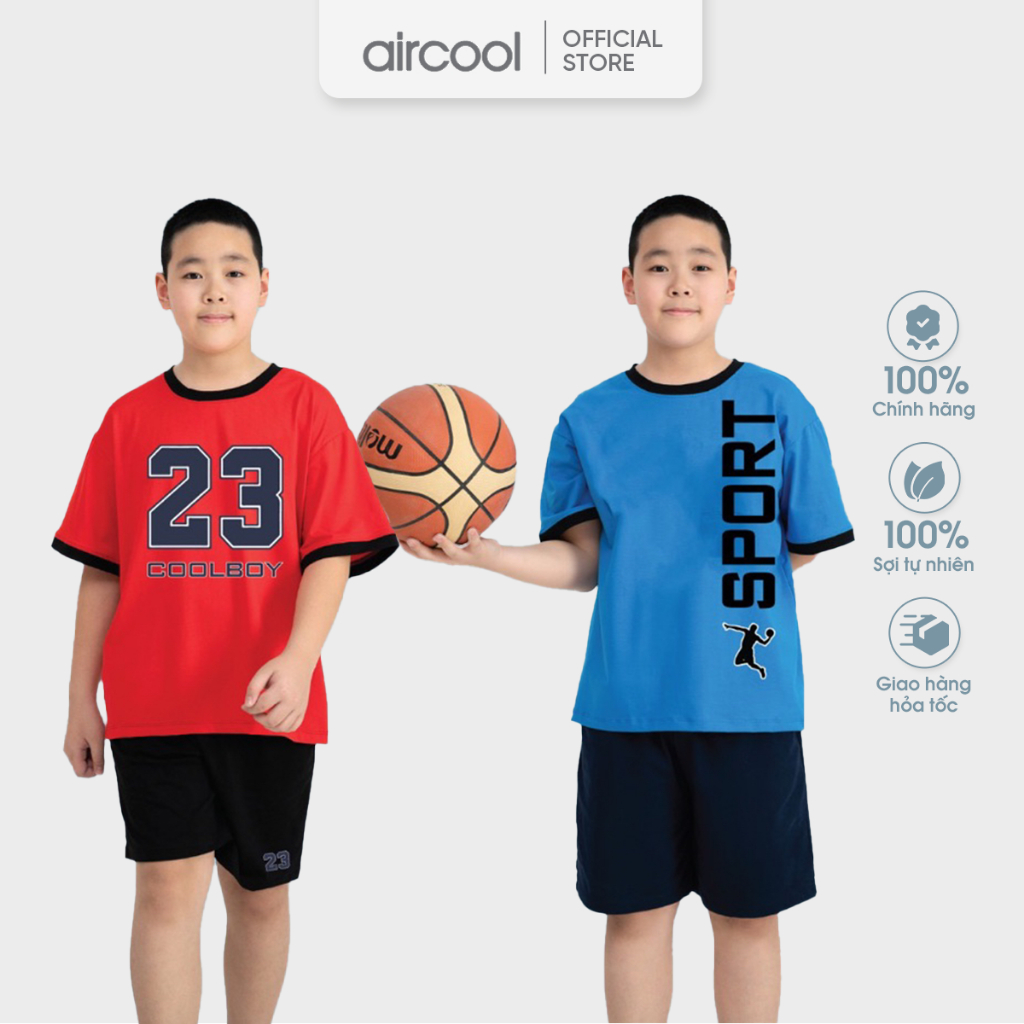 Bộ Quần Áo Cộc Tay Cho Bé Trai 2-16 Tuổi Mặc Hè 100% Cotton Bamboo Thoáng Mát | Mẫu SPORTS