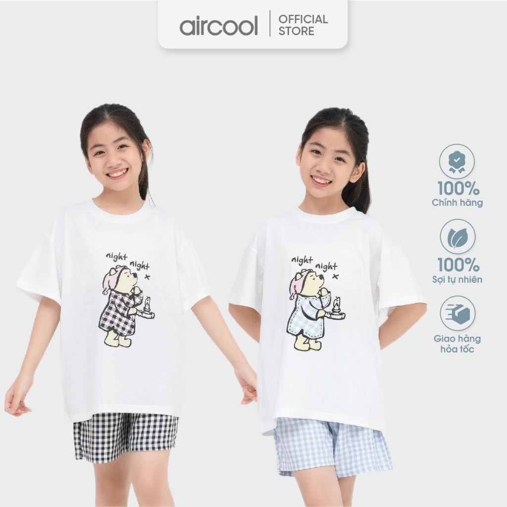 Bộ quần áo cộc tay cho bé gái Aircool 2-16+ Tuổi Vải Cotton In Hình Gấu