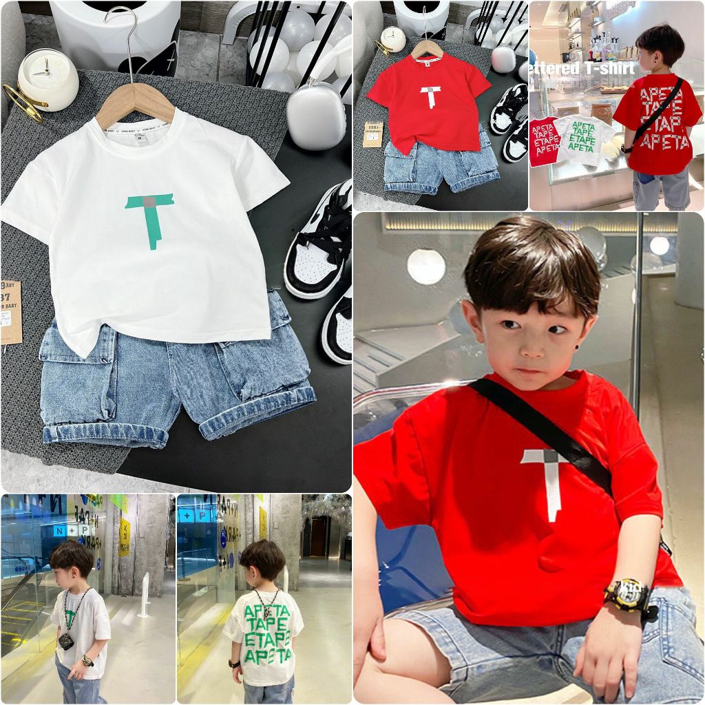 Set bộ bé trai cực đẹp, áo vải tốt, quần jean mát, thoải mái - Bộ chữ T - SU004