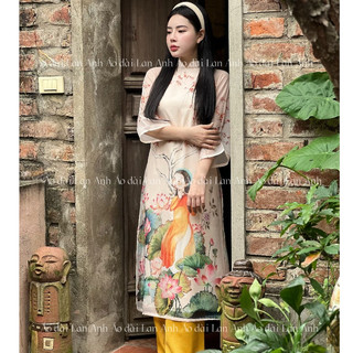 Áo dài thiết kế, Áo dài Tết truyền thống vải Organza tơ mềm thoáng mát