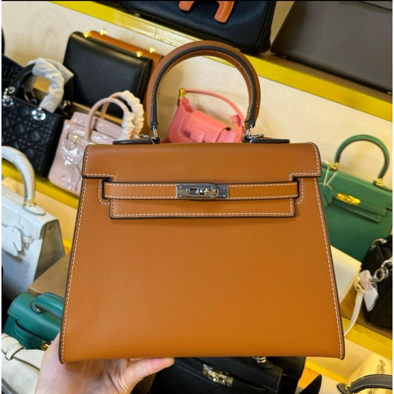 Túi xách HM kelly 25cm khoá bạc 2 dây đeo