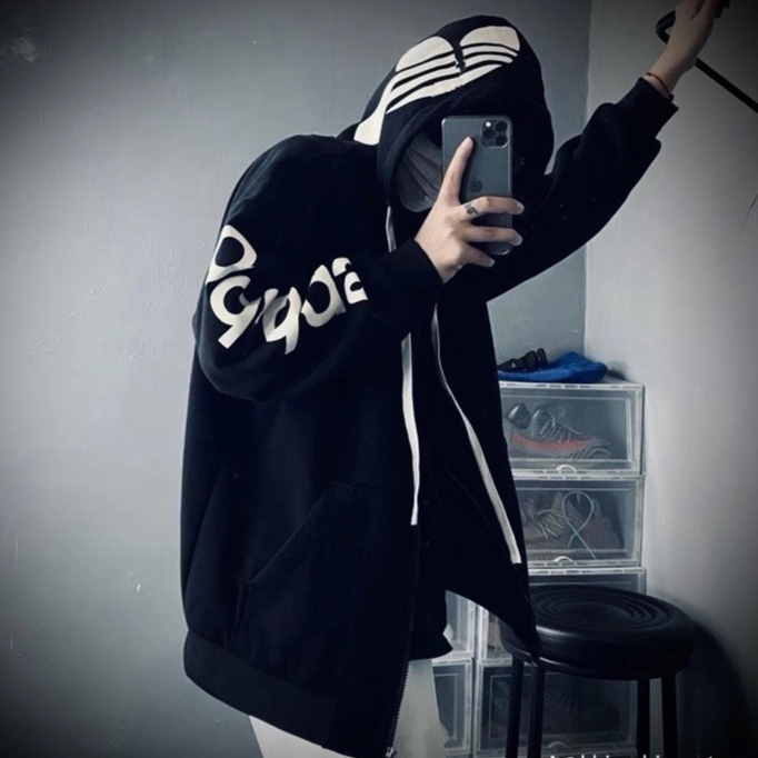 Áo Khoác Adidass HOODIE nỉ bông mũ to 2 lớp Unisex form rộng SLAKE in chữ