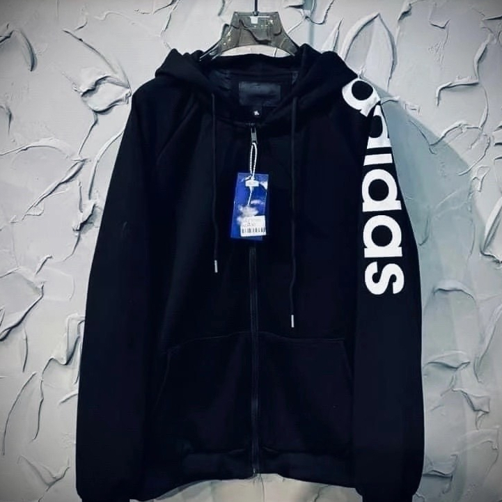 Áo Khoác Adidass HOODIE nỉ bông mũ to 2 lớp Unisex form rộng SLAKE in chữ