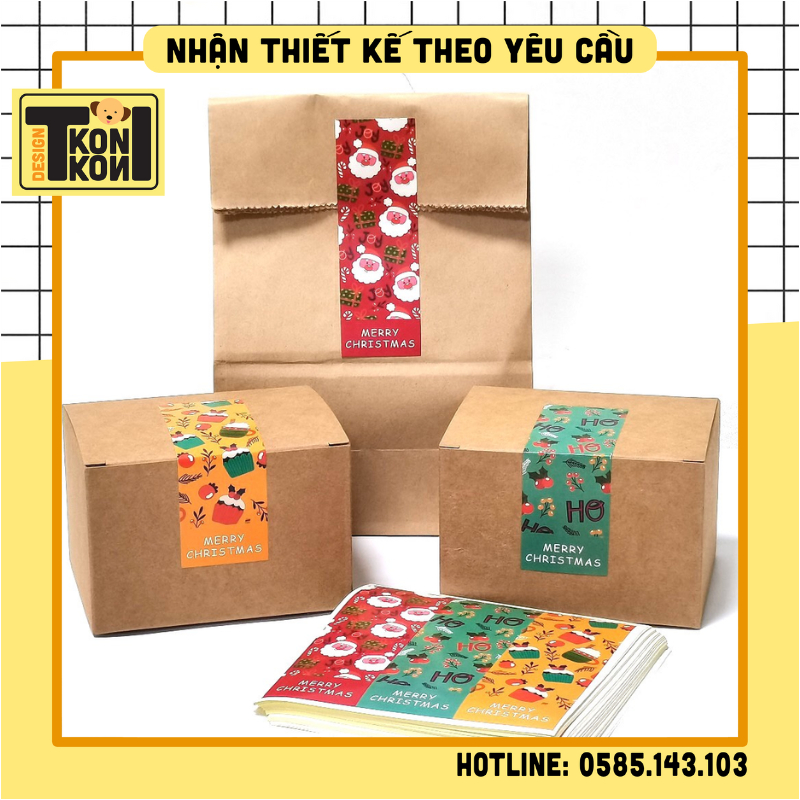 (SẴN) SET 90 Tem Noel Niêm Phong Hộp Quà, Tem Noel Size 9x3 cm - Decal Dán Hộp Carton, Tem Dán Niêm Phong Hộp