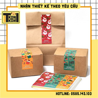 Set 90 tem noel niêm phong hộp quà, tem noel size 9x3 cm - decal dán hộp carton, tem dán niêm phong hộp