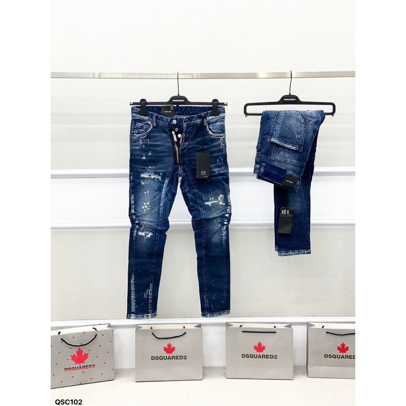 Quần jean dsq xanh mix khoá lệch phong cách đường phố chất chơi